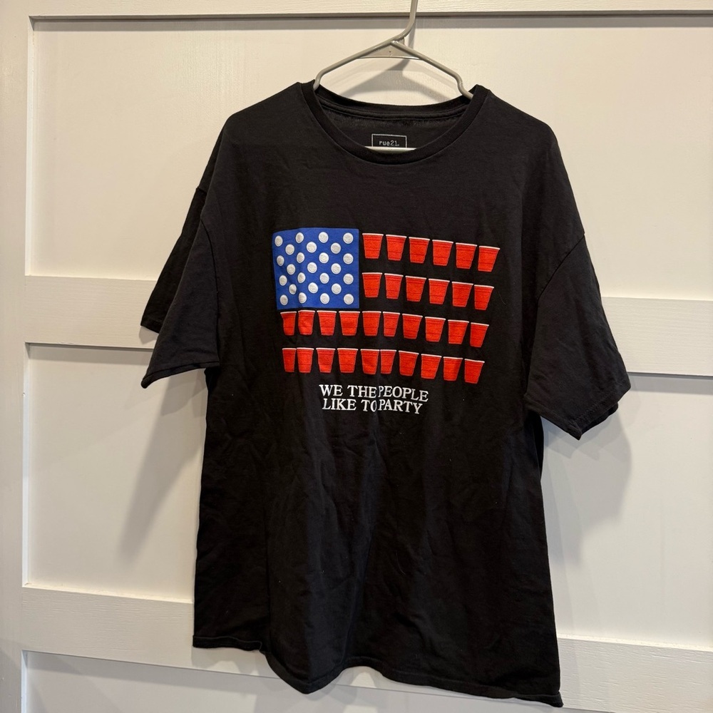 Rue21 Black Tee with Red and Blue Graphic Tshirt